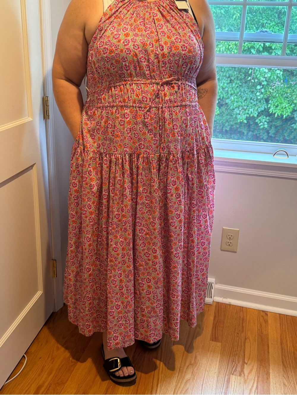 J. Crew Pink Floral Tie-waist Halter Dress